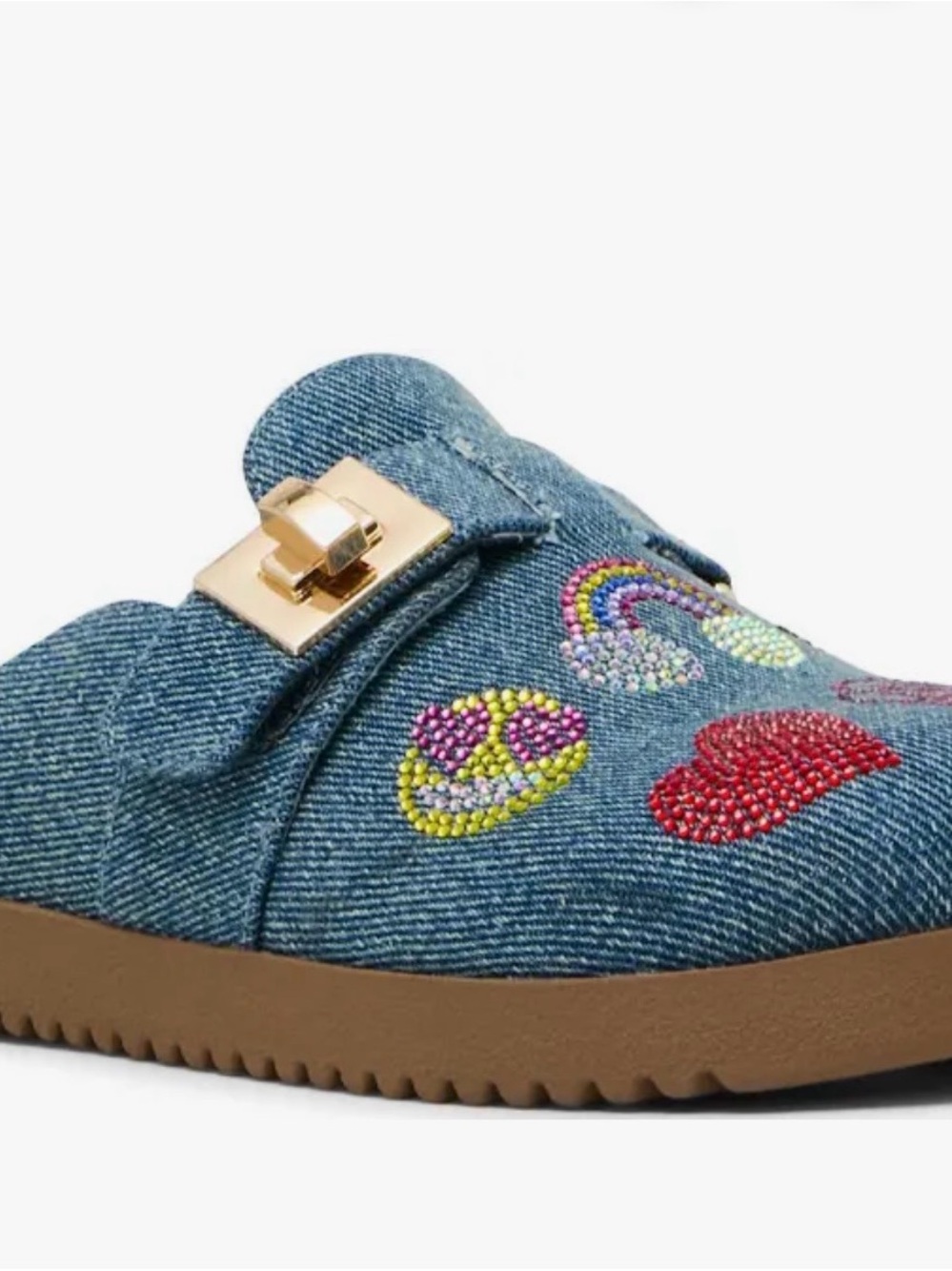 Madden Girl Denim Clogs with Multicolor Rhinestone Accents